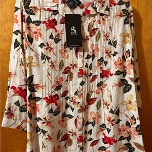 Arden Studio Floral Women's Blouse - Red and Green NWT